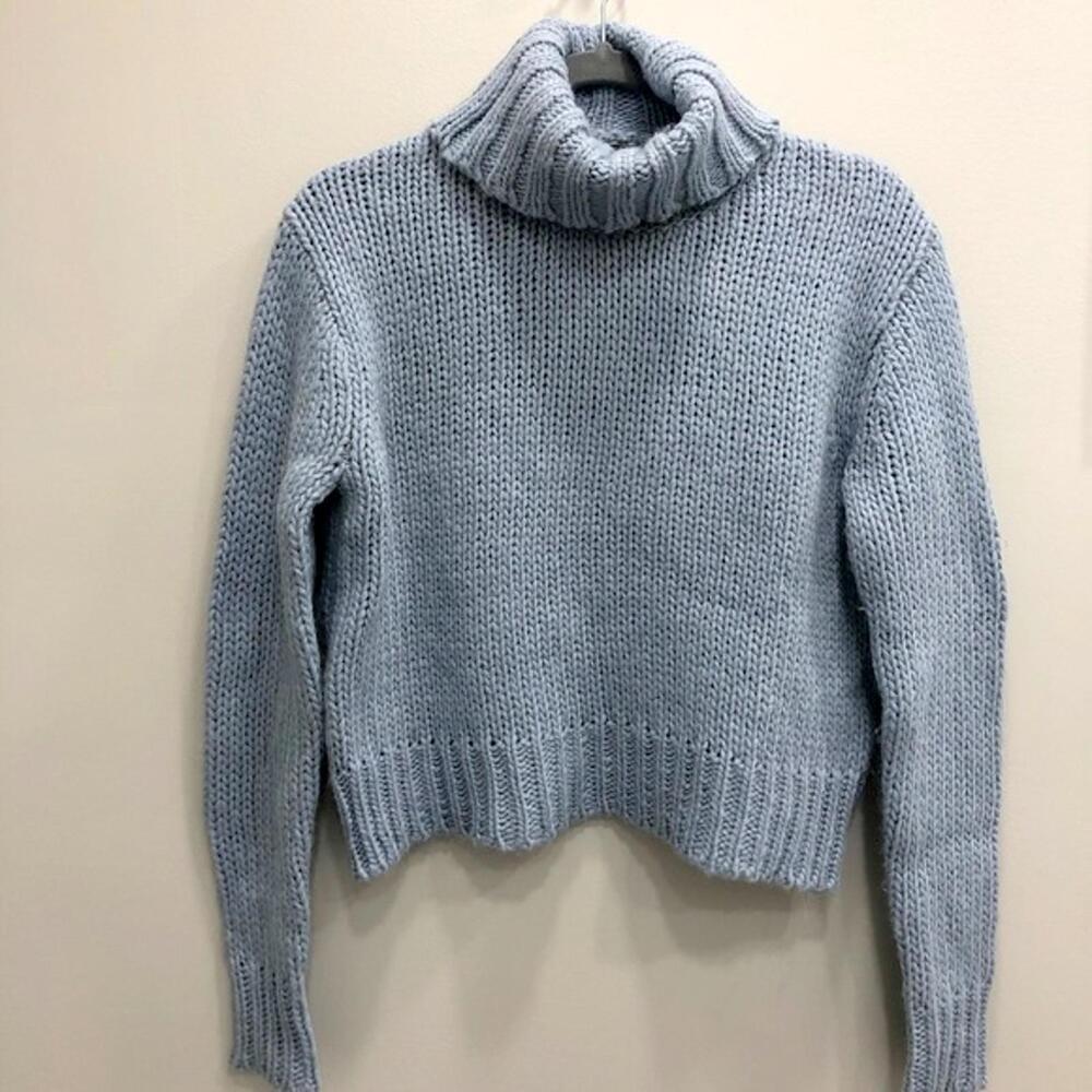 J. Crew Wool Blend Cropped Turtle Neck Sweater Light Blue - Petite Small